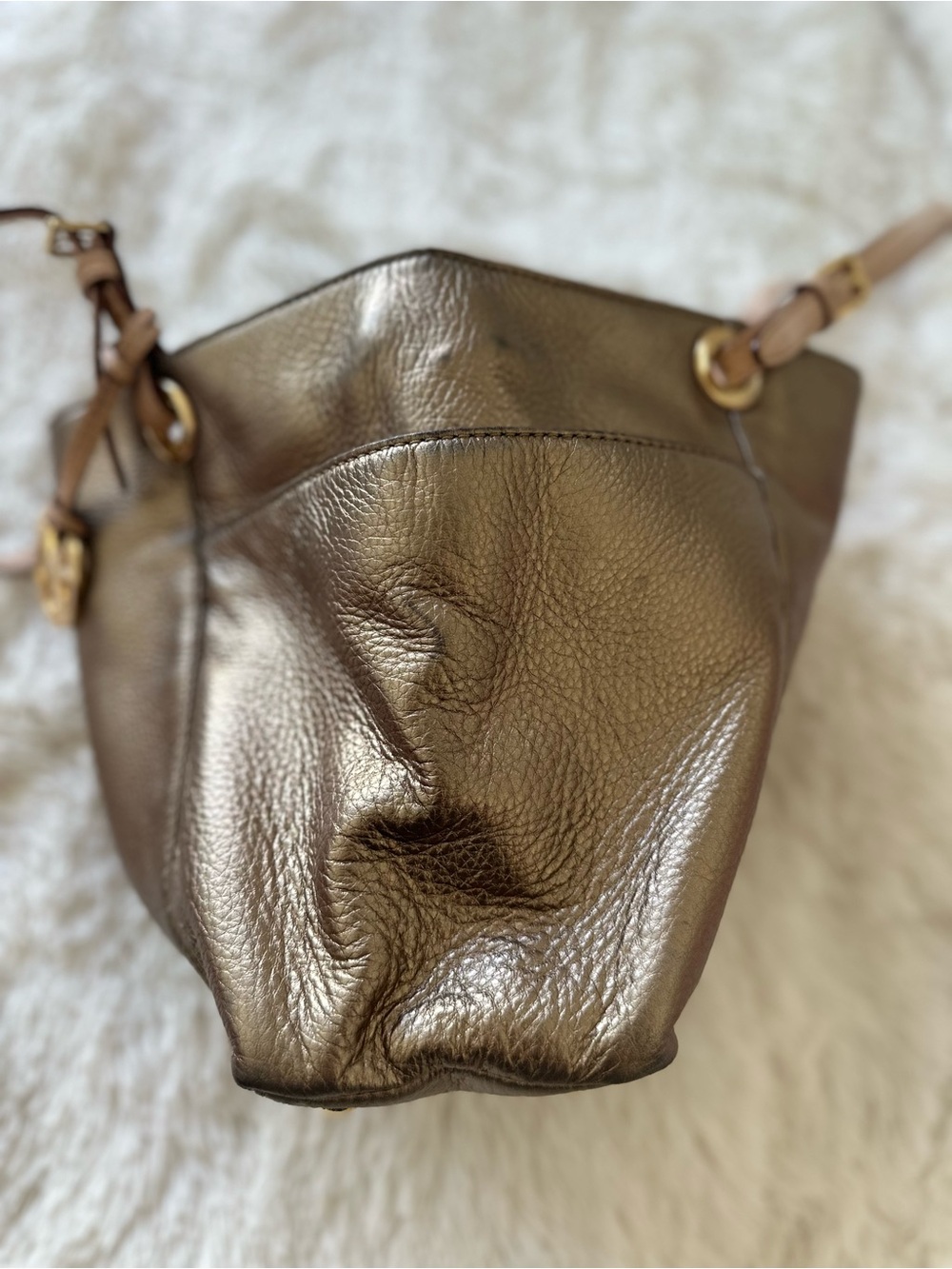 Michael Kors Metallic Bronze Gold Pebbled Leather Tote Bag Shoulder Purse - Picture 4 of 13